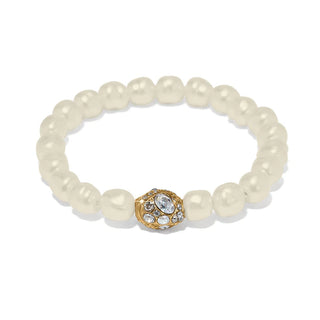Pearl bracelet with a gold and crystal clasp on a white background. Brighton Trust Your Journey Pearl Bracelet