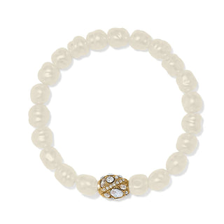 Pearl bracelet with a gold and crystal clasp on a white background. Brighton Trust Your Journey Pearl Bracelet