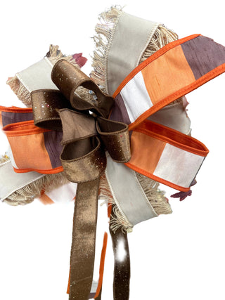 Brown, Beige & Orange Color Block Bow gold glitter dupion ivory jute suede autumn fall