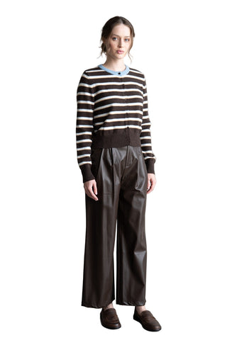 Brown Faux Leather Straight Pants