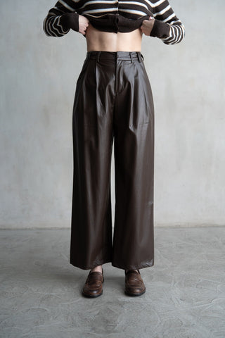 Brown Faux Leather Straight Pants