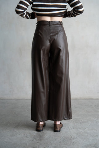 Brown Faux Leather Straight Pants