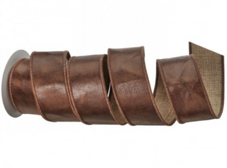 Brown Faux Leather with Jute Back Ribbon 2.5" - Sold by the Foot