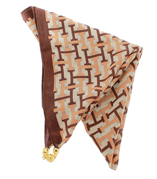 Brown & Gold H Print Scarf Necklace with Metal Magnet
