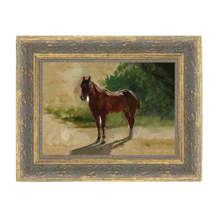 Brown Horse Study Framed Antique Art 7"x5"
