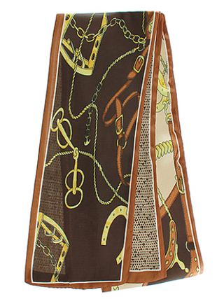 Brown Horseshoe & Buckle Print Twilly Scarf