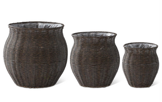 Brown Rattan Plastic Lined Nesting Basket Assorted wicker dark pot plant