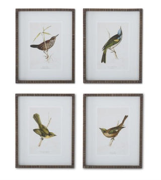 Brown Ribbed Wood Framed Bird Print Assorted