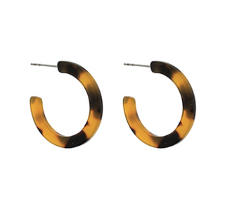 Brown Tortoise Acetate Open Hoop Earrings