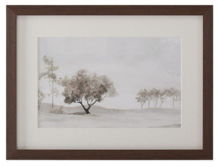 Brown Wood Framed Watercolor Landscape Print tree sepia 
