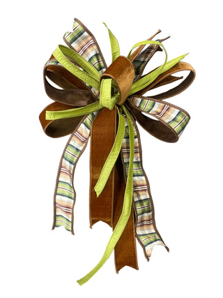 Brown and Green Plaid Bow velvet dupion grass green faux leather back
