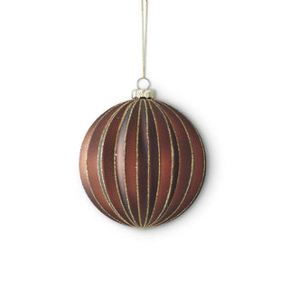 Brown with Gold Glittered Accordion Round Glass Ornament 5.25"