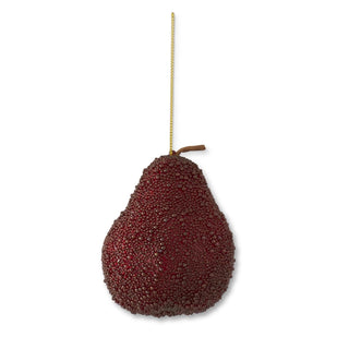 Burgundy Seed Beaded Pear Ornament