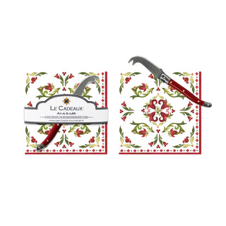 Le Cadeaux Vischio Cocktail Napkins & Mini Laguiole Cheese Knife Gift Set