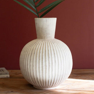 Tall Stone Composite Fluted Bulb Vase