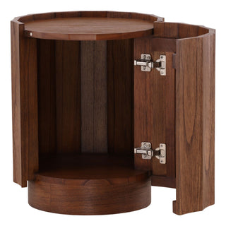 Cadwell Side Table in Brown mindi wood hinged door scallop side