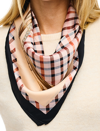 Camel Chain Border with Plaid Print Silky Scarf