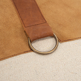 Camel Suede & Leather Down Alternative Decorative Pillow with Metallic Hardware ivory cream
