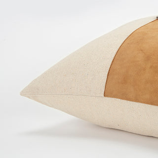 Camel Suede & Leather Down Alternative Decorative Pillow with Metallic Hardware ivory cream brown