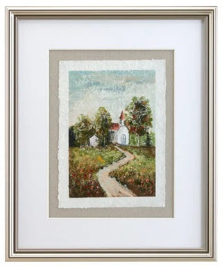 Camille Framed Artwork painting art linen hand painted church meadow path