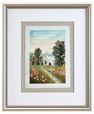 Camille Framed Artwork painting art linen hand painted church meadow path