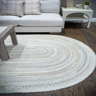 Capel Bayview Round Rug in Linen 8'10" cream ivory beige braid
