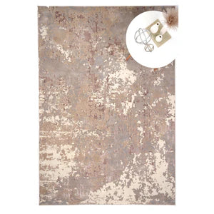 A rectangular rug with a stone-like texture featuring beige, brown, and gray colors.