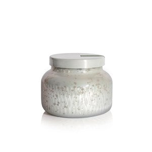 Capri Blue Crystal Pine Holiday Mercury Jar 19oz white jar candle with a silver lid, decorated with a crystal-like pinecone design.