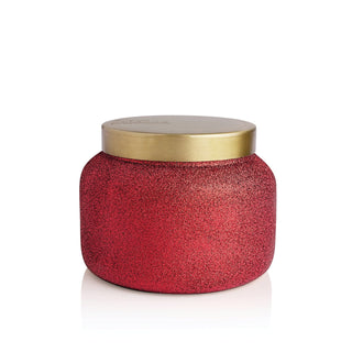 Capri Blue Volcano Glam Jumbo Jar Candle Red textured jar with a gold lid on a white background