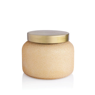 Capri Blue 48oz Pumpkin dulce glam jumbo candle Beige with a gold lid on a white background