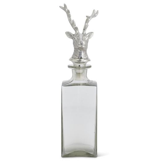 Square Glass Decanter with Silver Deer Head Stopper