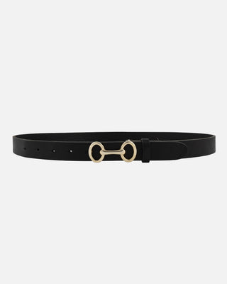 Carel Horse Bit Leather Belt in Black gold buckle