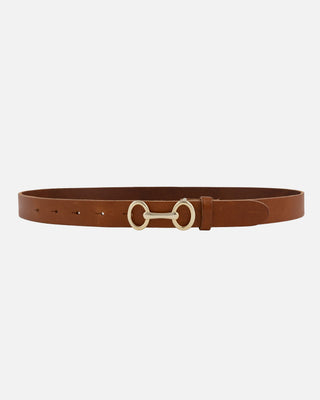 Carel Horse Bit Leather Belt in Camel brown gold buckle