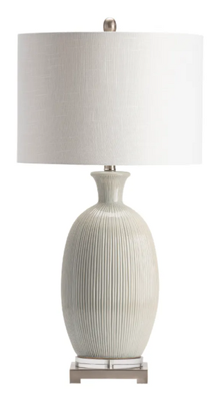 Carrefour Table Lamp bottle shape ceramic celadon light green blue brushed nickel white linen drum