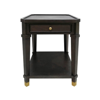 Carrington End Table dark wood brushed gold knob open transitional