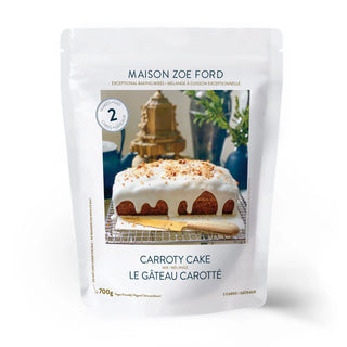 Packaging of Maison Zoe Ford Carroty Cake mix showing the product name, an image of a carrot cake, and the weight of 700g.