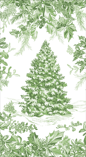 Caspari Christmas Tree Toile Sage & White Guest Towel Napkins