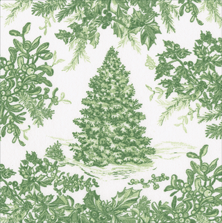 Caspari Christmas Tree Toile Sage & White Luncheon Napkins