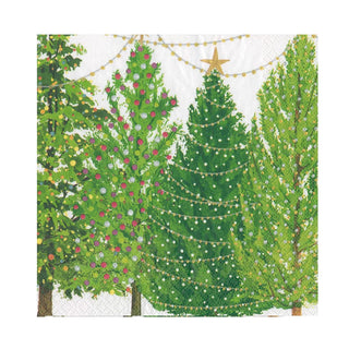 Caspari Christmas Tress with Lights Luncheon Napkins
Decorative paper with Christmas trees and lights on a white background green red gold garland star