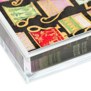 Caspari Crystal Acrylic Luncheon Napkin Holder featured with a black tea cup luncheon napkin