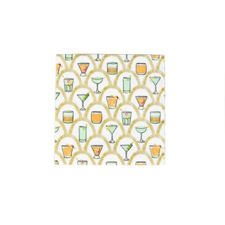 A package of Caspari cocktail napkins with a geometric pattern featuring martini glasses.