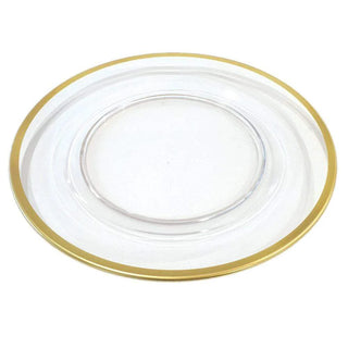 Caspari Dinner Plate Charger with Gold Rim
A clear glass serving platter with a thin gold rim
