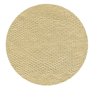 A round platinum-colored faux leather coaster with embossed lizard texture.