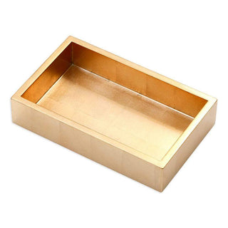 A gold lacquer guest towel napkin holder with a sleek, modern design.