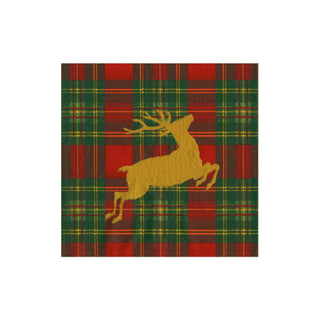Caspari Reindeer Tartan Red Cocktail Napkins