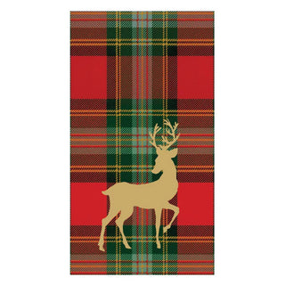 Caspari Reindeer Tartan Red Guest Towels