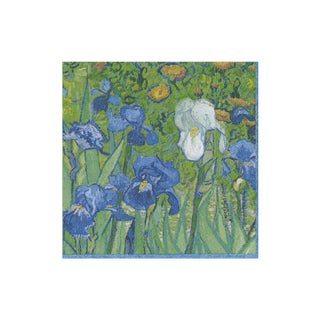 A pack of cocktail napkins featuring a printed Van Gogh iris design.