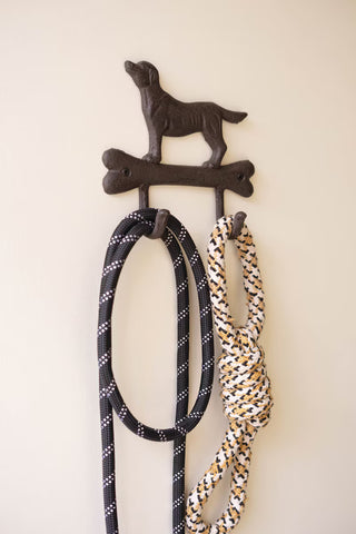 Cast Iron Dog with Bone Wall Hook black two hook