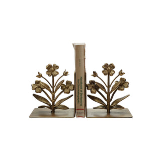 Cast Iron Flower Shaped Bookends, Gold Finish