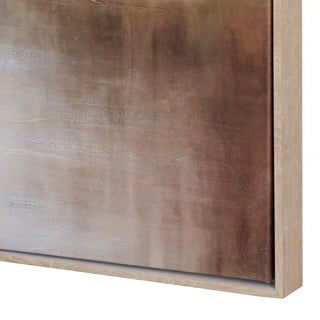 Cedar Hand Painted Framed Canvas A hand-painted canvas depicting a landscape with a body of water, trees, and a sky background, framed in a light-colored frame.